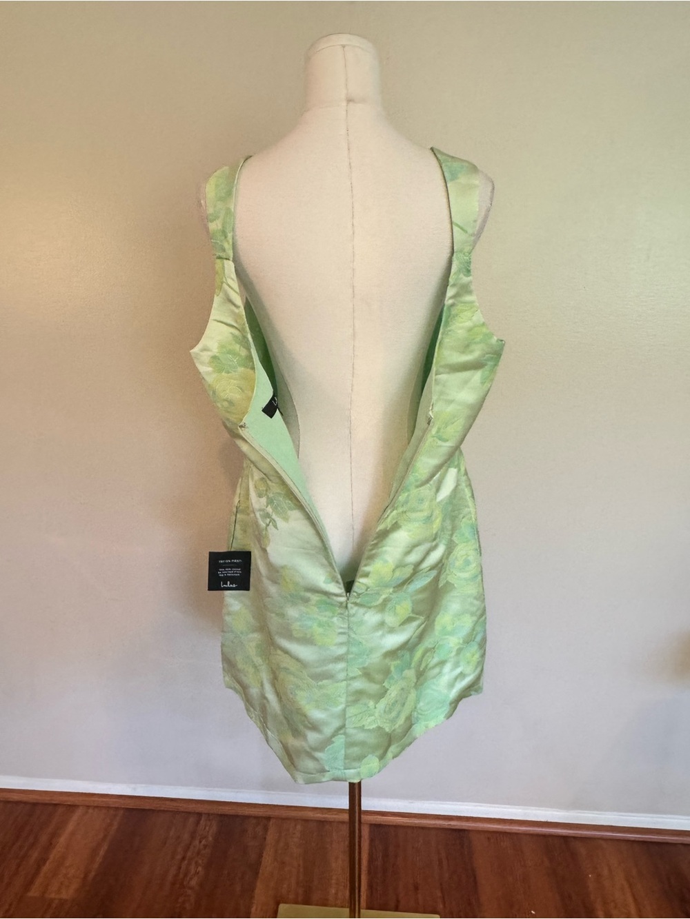 NWT Lulu's Light Green Floral Jacquard Mini Dress - Picture 8 of 11